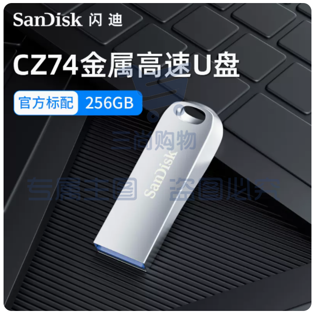 U盘(可刻字） 闪迪全金属U盘USB3.1电脑256G高速优盘cz74
