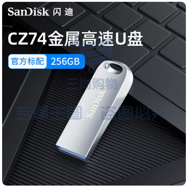 U盘(可刻字） 闪迪全金属U盘USB3.1电脑256G高速优盘cz74 SKU：TK02004