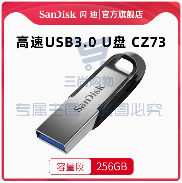 U盘闪迪256G优盘CZ73高速加密U盘(黑/蓝两色可选） SKU：TK01949