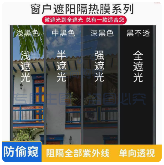 单向透视玻璃贴膜 窗户遮光膜60*200cm外蓝内银 玻璃贴纸防晒膜 隔热膜 