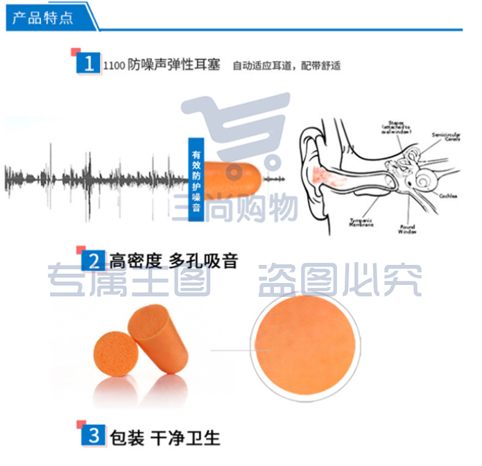 3M 1100(不带线) 耳塞 抗噪 防噪音 睡眠隔音耳塞(10付/包)