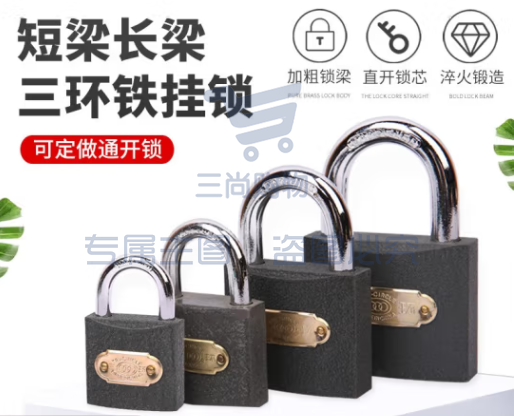 三环锁三环挂锁 63mm独立锁（1把锁3钥匙）