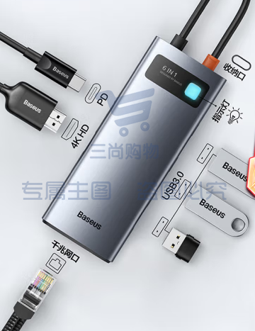 倍思 Type-C扩展坞6合1带网口 拓展坞USB-C转HDMI转接头4k投屏  适用华为/ipad/苹果MacBook笔记本电脑转换器