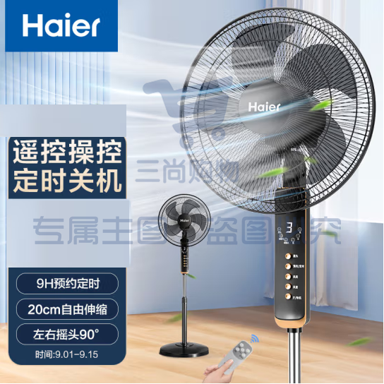 海尔（Haier）电风扇落地扇 办公室遥控定时轻音五叶扇 立式大风量电扇 节能音轻风扇 HFS-Y3511B