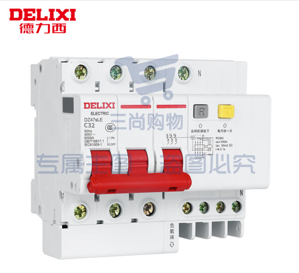 德力西 32A空开断路器DZ47sLE  空气开关3P+N 带漏保漏电保护器