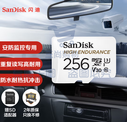 闪迪（SanDisk）256GB TF（MicroSD）存储卡读速100MB/S 安防监控专用内存卡行车记录仪  高度耐用 监控 SKU：TK04490