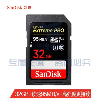 闪迪（SanDisk）SDSDXXG-032G-ZN4IN 32GB SD存储卡 U3 C10 V30 4K 至尊超极速版内存卡 读速95MB/s 写速90MB/s 捕捉4K超高清