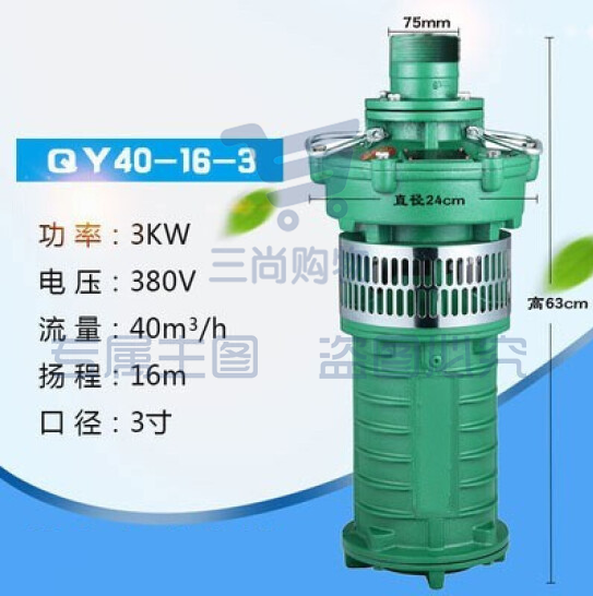 上海人民 油浸泵 潜水泵 三相380V水泵 国标 3KW40吨16米3寸 货号：JC