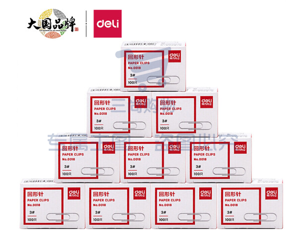 得力(deli) 0018 金属回形针 100枚/盒 10盒装 办公用品