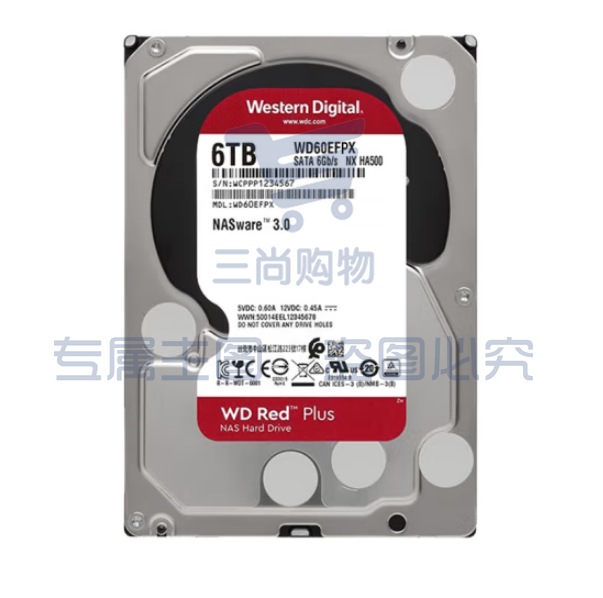 西部数据WD60EFPX NAS硬盘 WD Red Plus 西数红盘Plus 6TB 5400转 256MB SATA CMR