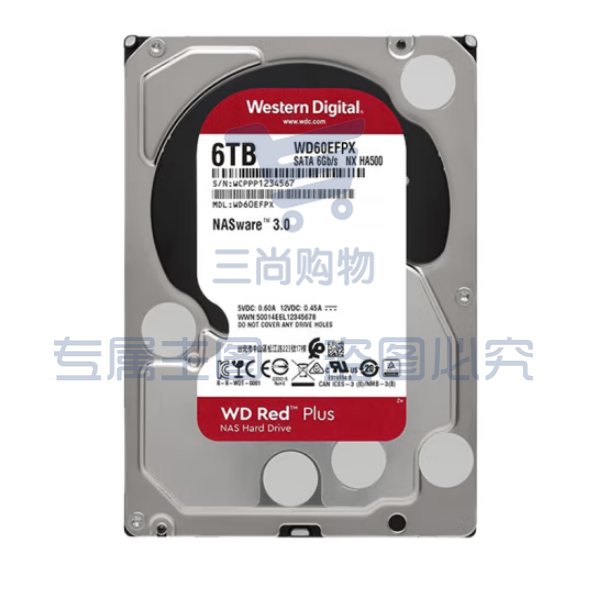 西部数据WD60EFPX NAS硬盘 WD Red Plus 西数红盘Plus 6TB 5400转 256MB SATA CMR SKU：TK17760