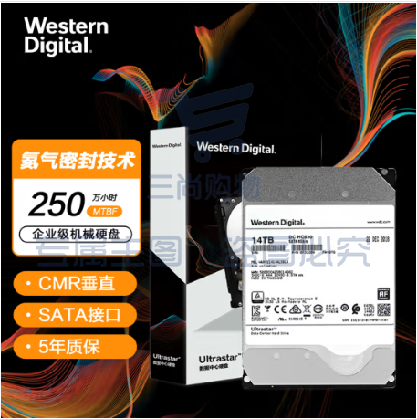 西部数据(Western Digital) WUH721414ALE6L4 14TB 企业级硬盘 HC530 SATA6GB/S 7200转512M 氦气密封