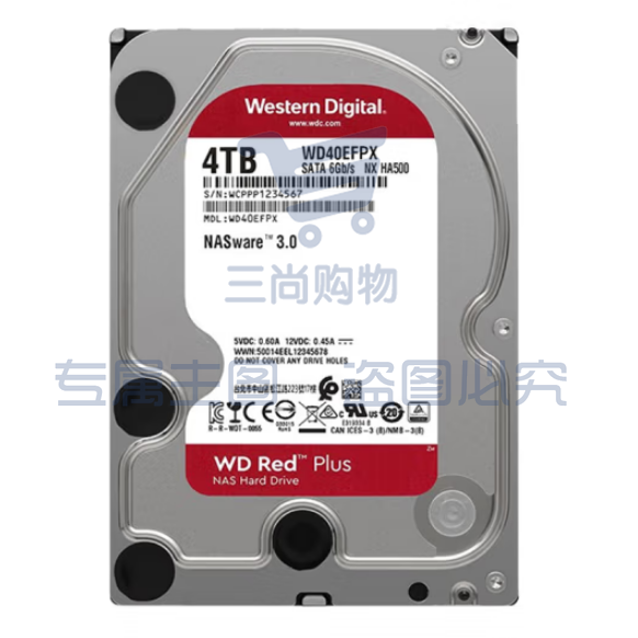 西部数据WD40EFPX NAS硬盘 WD Red Plus 西数红盘Plus 4TB 5400转 256MB SATA CMR SKU：TK17739