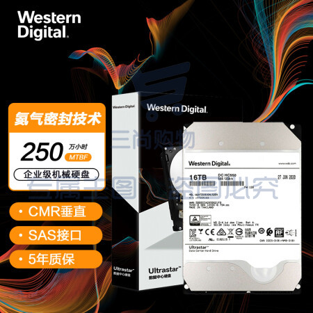 西部数据WUH721816AL5204 企业级氦气硬盘 Ultrastar HC550 SAS 16TB 7200转 512MB CMR
