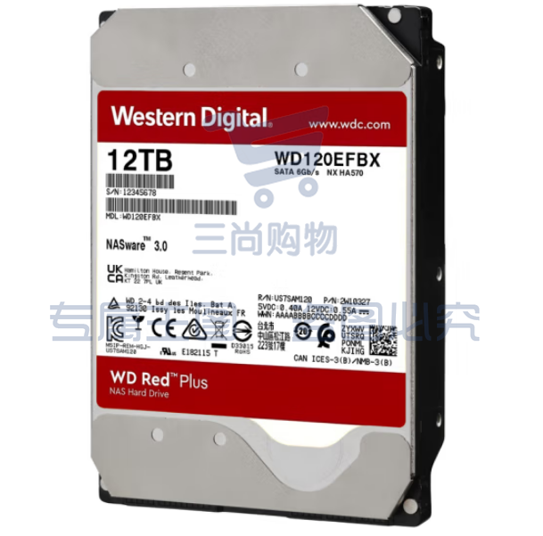 西部数据WD120EFBX NAS硬盘 WD Red Plus 西数红盘Plus 12TB 7200转 256MB SATA CMR