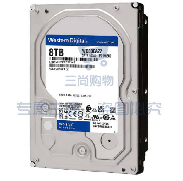 西部数据WD80EAZZ 台式机机械硬盘 WD Blue 西数蓝盘 8TB 5640转 128MB SATA CMR