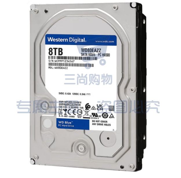 西部数据WD80EAZZ 台式机机械硬盘 WD Blue 西数蓝盘 8TB 5640转 128MB SATA CMR SKU：TK17742