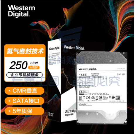 西部数据(Western Digital) WUH721816ALE6L4 16TB 企业级硬盘 HC550 SATA6Gb/s 7200转512M 氦气密封 SKU：TK17441