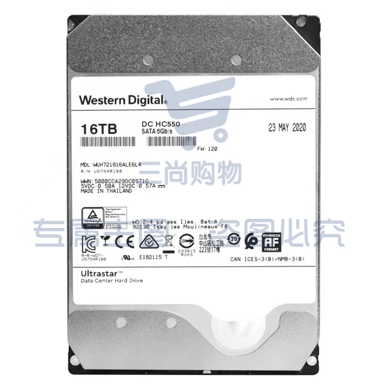 西部数据 16TB 企业级硬盘 HC550 SATA6Gb/s 7200转512M 氨气密封 SKU：TK20198