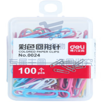 得力（deli）0024 彩色回形针 多色混合 办公用品 100枚/盒 10盒装 10盒起售