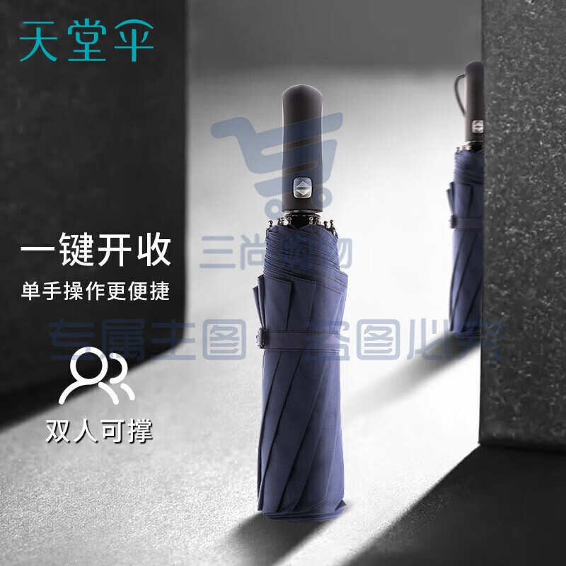 天堂伞 晴雨伞10骨加固一键开收易甩干简约全自动雨伞男女 藏青 58CM*10骨