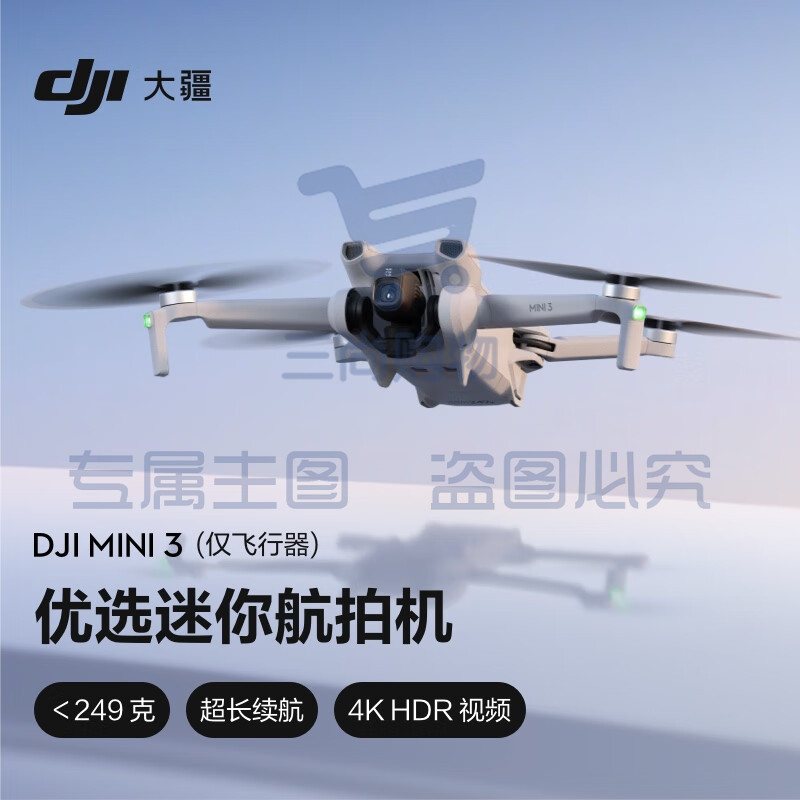 大疆 DJI Mini 3（仅飞行器） 优选迷你航拍机 智能高清拍摄无人机+随心换2年版实体卡+128G内存卡