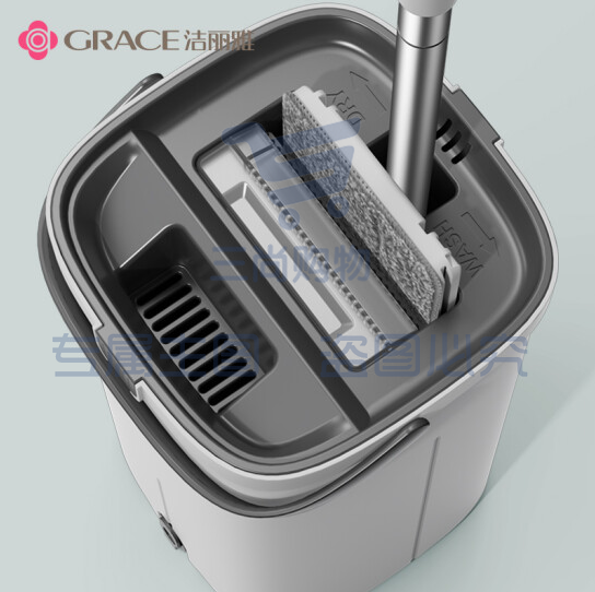 洁丽雅（Grace）免手洗平板拖把 刮刮桶 共2块拖布