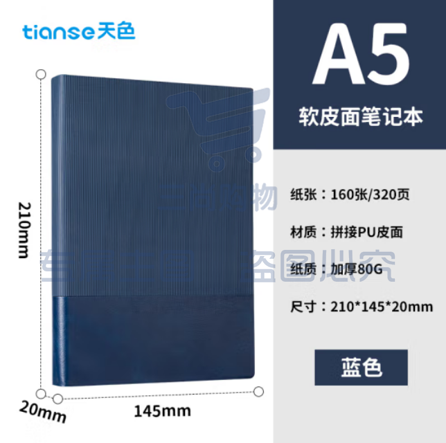 天色（TIANSE）A5笔记本 软皮面记事本 会议记录本 TS-4171 蓝色（本）