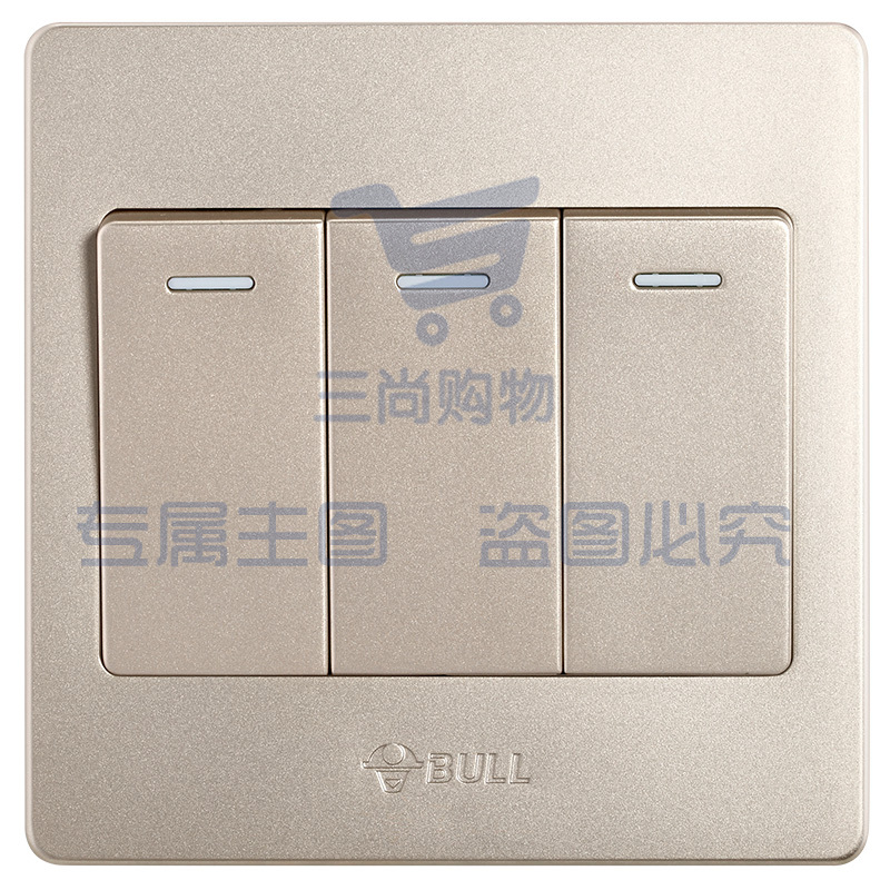 公牛(BULL) 开关插座 G07系列 三开双控开关 86型面板G07K312C(U6) 香槟金 暗装