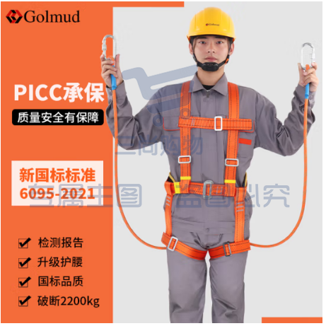哥尔姆 安全带 安全绳高空作业绳 高空作业安全带 双钩 电工保险带 全身式 五点式 TE双小钩5米
