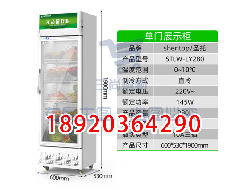 )食品留样柜商用   圣托(Shentop蔬菜水果冷藏柜冰箱 单门展示柜学校幼儿园食堂保鲜柜 STLW-LY280