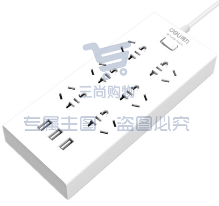 得力18284-03插座_6组+3U_3米_彩盒装(白)(只)