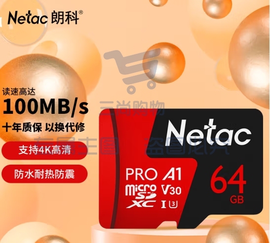 朗科（Netac）64GB TF（MicroSD）存储卡 A1 U3 V30 4K 高度耐用行车记录仪&监控摄像头内存卡 读速100MB/s P500