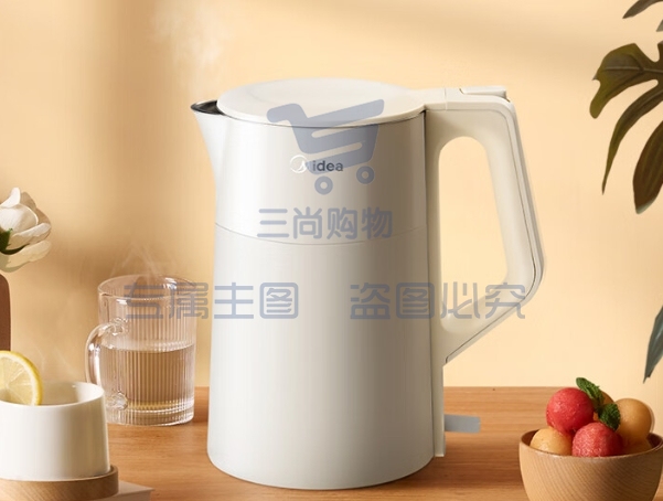 美的（Midea）电水壶热水壶食品级304不锈钢开水壶1.7L大容量烧水壶双层精钢防烫一体无缝内胆电热水壶SHM1702