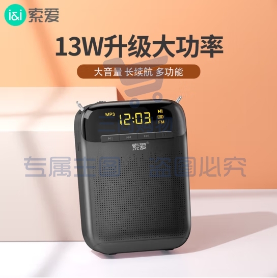 索爱（soaiy）S388小蜜蜂扩音器教师专用喇叭导游腰挂麦克风迷你便携式13W大音量喊话器讲课教学随身蓝牙音箱 黑