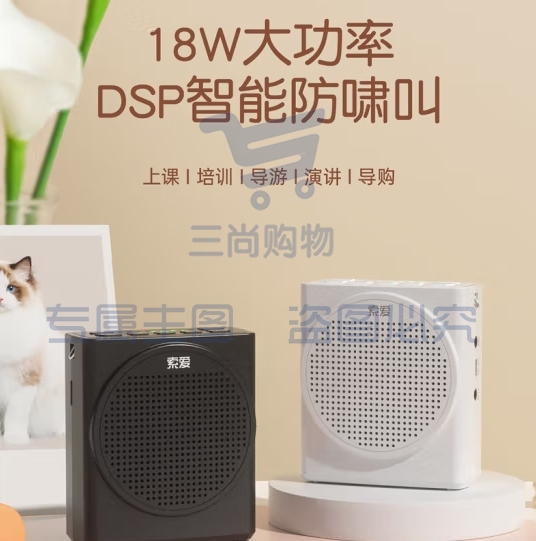 索爱S638UHF小蜜蜂扩音器无线教师专用18W功率智能防啸叫300S一键录蓝牙音箱喇叭教学导游导购Type-c黑