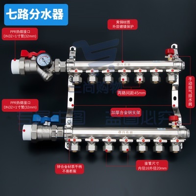  双球阀分水器Ⅱ型  7路  PE-RT采暖管件   货号：JC