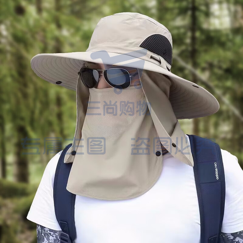 夏季钓鱼帽子 户外防晒遮阳面罩 渔夫帽防紫外线护颈太阳帽
