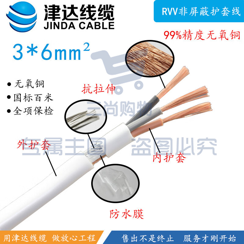 津达 RVV-3*6平方圆 100米/盘 电缆 护套线