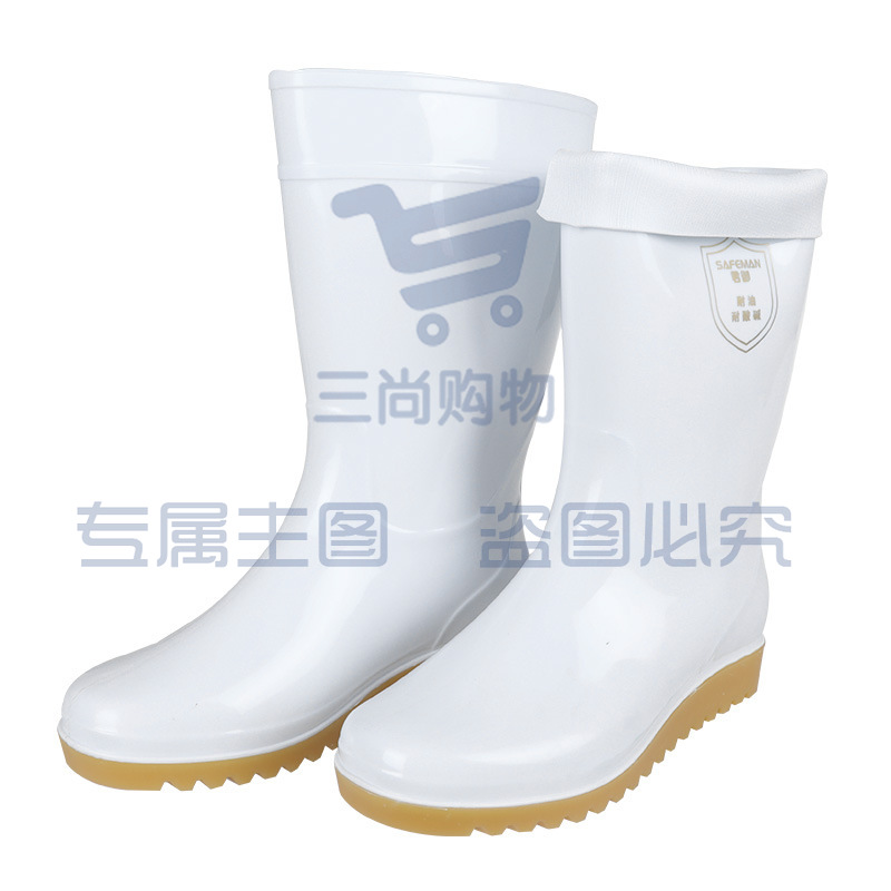 君御808白色食品靴防水耐油防滑水靴耐酸碱PVC雨靴中筒/高筒