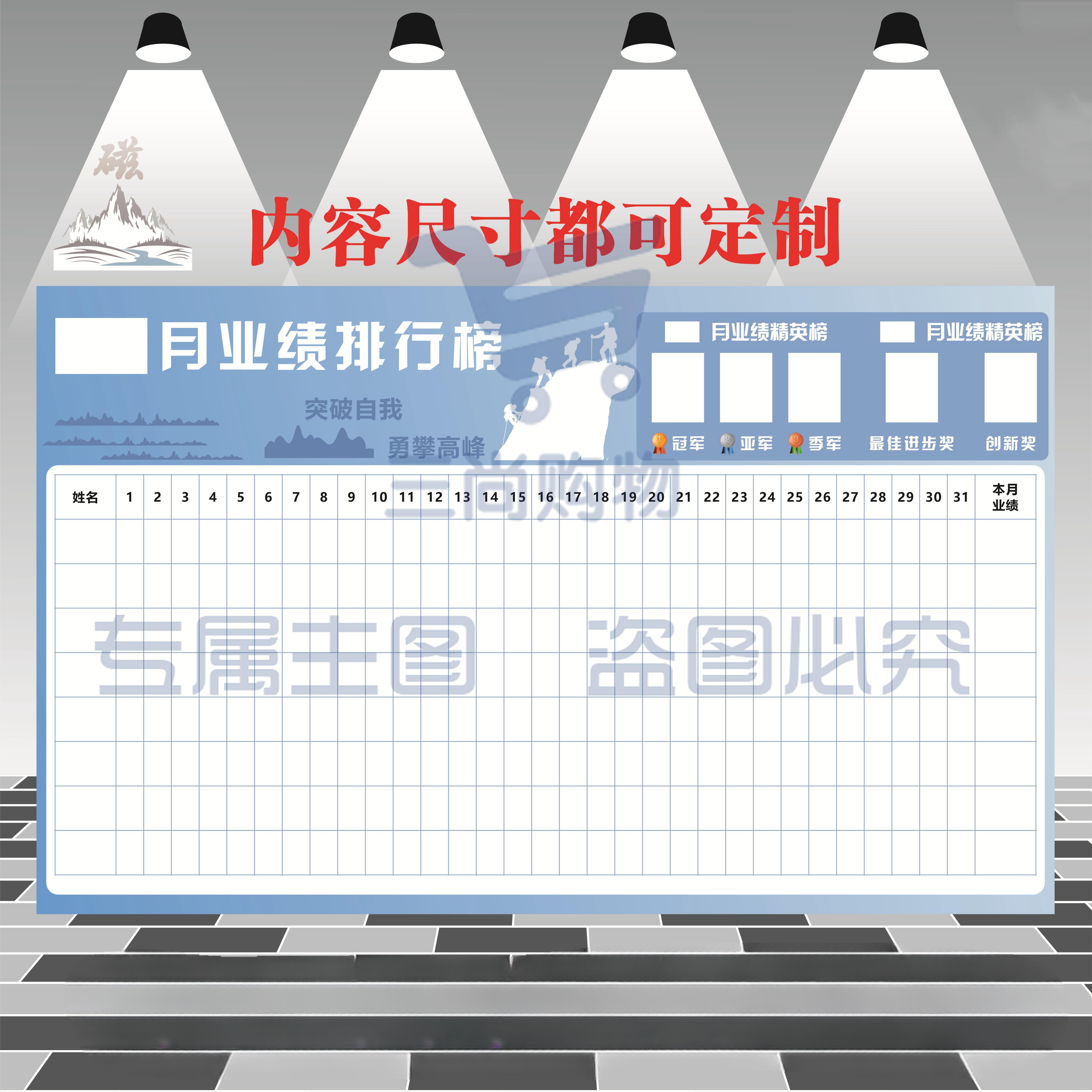 可定制磁性软白板公示栏可擦写业绩榜不伤墙企业文化墙榜销售榜130*80cm