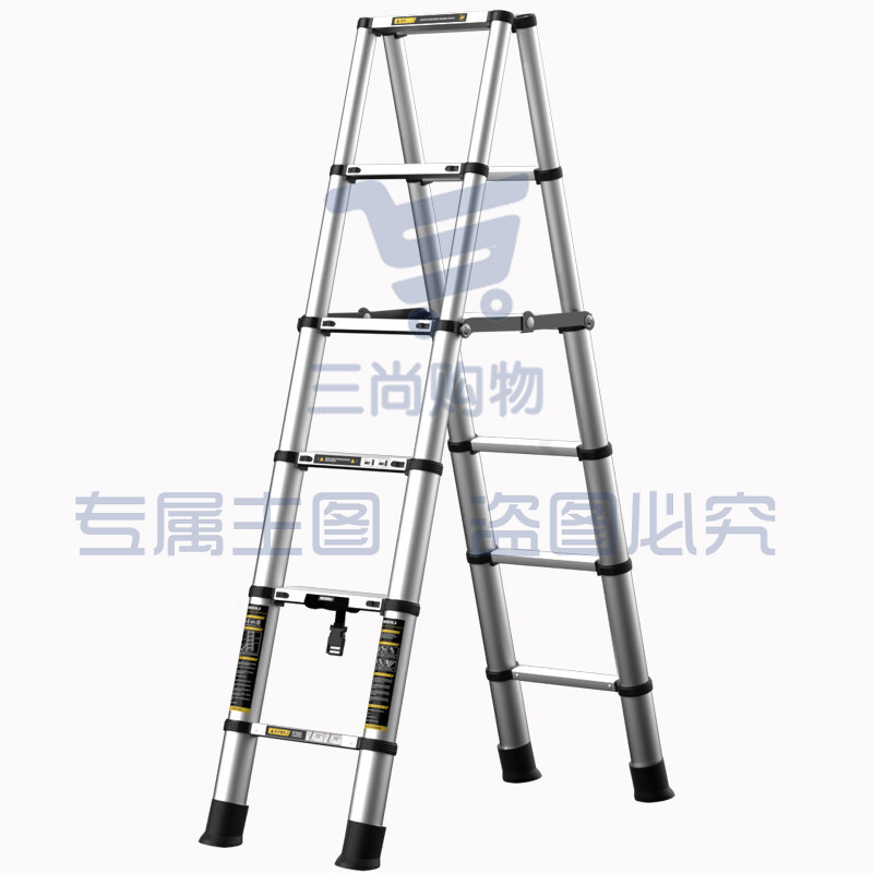 镁多力(midoli)家用人字梯 伸缩多功能铝合金工程加厚可折叠升降登高便携直梯 免安装人字梯1.7米【适用3.3米】