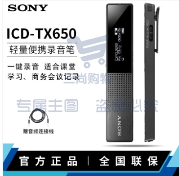 索尼（SONY） ICD-TX650录音笔专业高清降噪 便捷式微型会议记录学习商务录音器机转文字 黑色