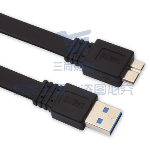 山泽(SAMZHE) 高速USB3.0移动硬盘数据线 AM/Micro B 手机数据充电连接线 扁平黑色0.6米 AP-406 (