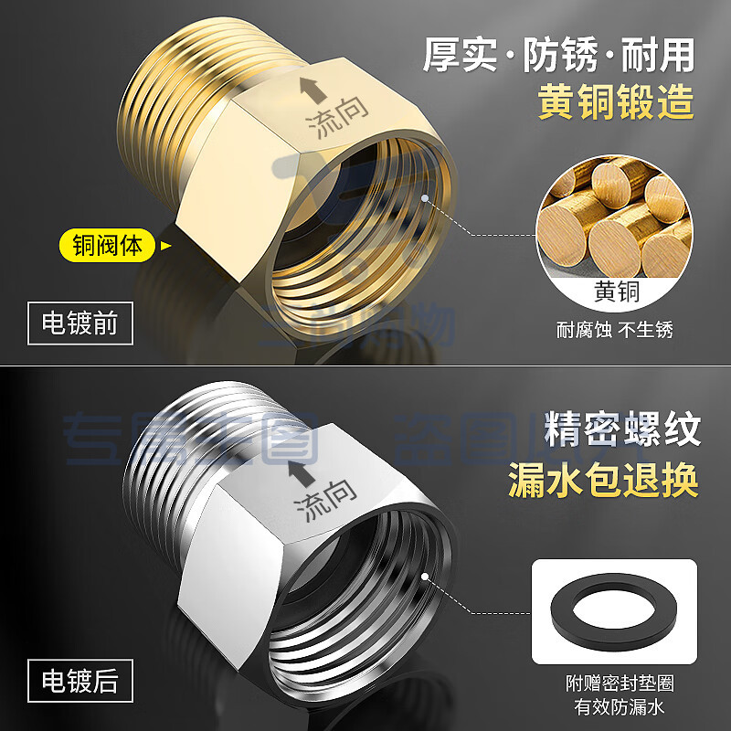 卫生间马桶止逆阀黄铜单向止流阀防倒流反水4分止回阀1只装