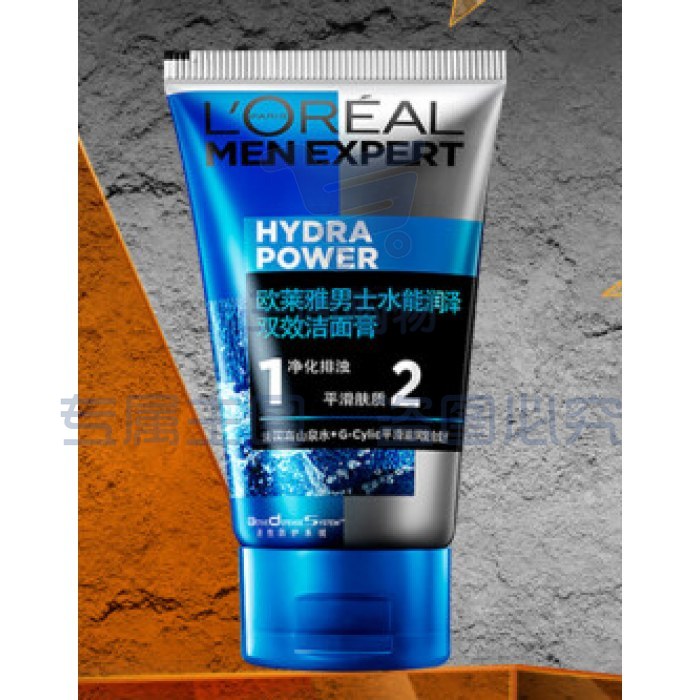 欧莱雅(LOREAL)男士水能润泽双效洁面膏 100ml(男士洗面奶 清洁毛孔)