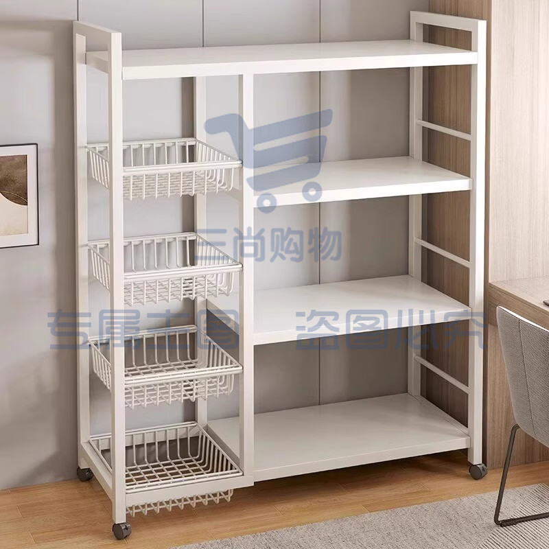 厨房用具落地多层多功能微波炉烤箱收纳架锅具蔬菜 【四网篮四板】80长 黑白两色可选