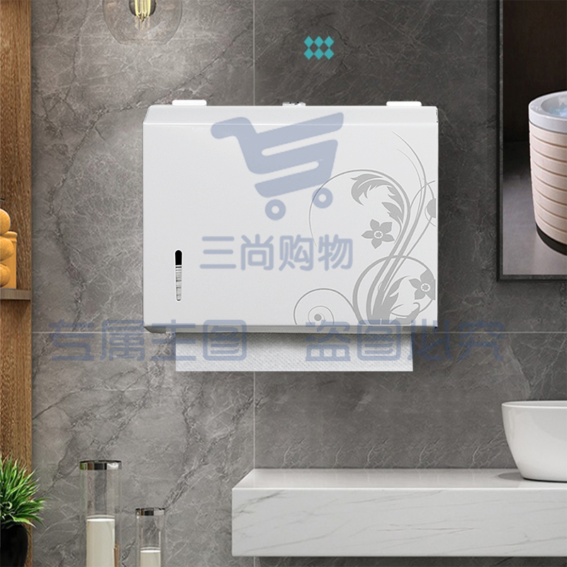 不锈钢擦手纸盒酒店卫生间厕纸架家用厨房壁挂抽纸盒免打孔手纸盒 烤漆白花-无指纹+20包纸(打孔/免打孔)