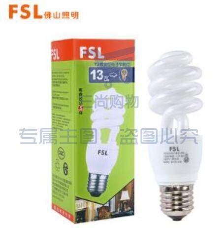 佛山照明(FSL)T3节能灯螺旋型灯泡E27大螺口13W白光 单支装
