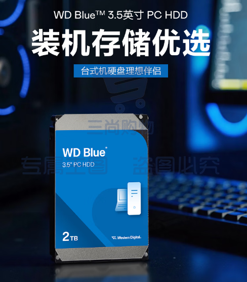 西部数据（WD）台式机械硬盘 WD Blue 西数蓝盘 2TB 7200转 256MB SATA DIY装机电脑硬盘 3.5英寸